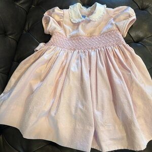 Pink Smocked Baby Dress with Peter Pan Collar